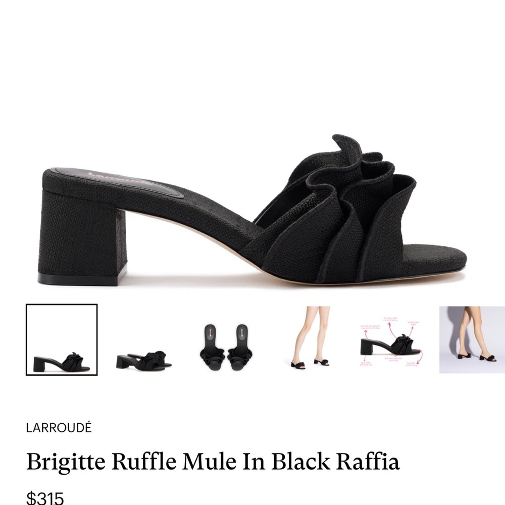 Larroudé Brigitte Ruffle Mule In Black Raffia